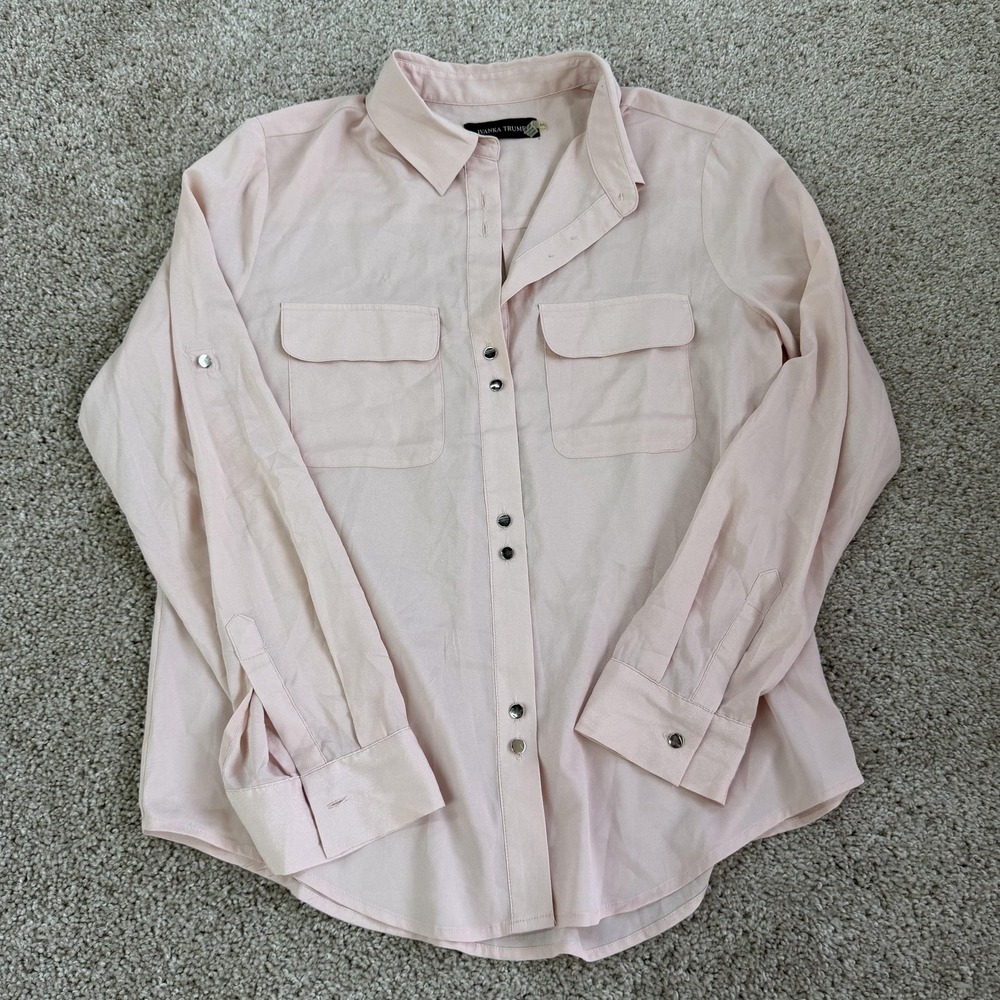 Ivanka Trump Blouse Womens Medium Pink Button Up Roll Tab Long Sleeve Top